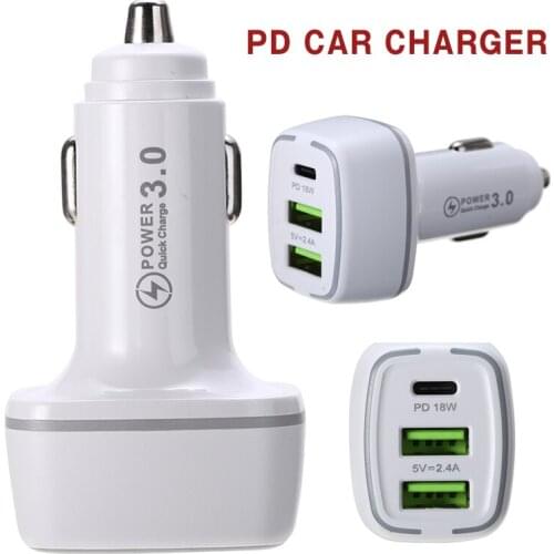 1pc Car Auto 18W PD Type C Fast Charging Charger 2.4A Dual USB Charger For Car Cigarette Lighter Socket DIY Parts Accessories