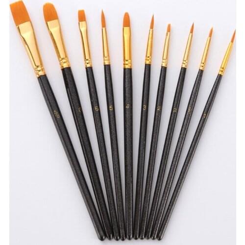 10PCS/Set Multi-Functional Fine Thin Hook Line Flat Nylon Pen Paint Brush Drawing Art Watercolor Art Supplies Painting Set