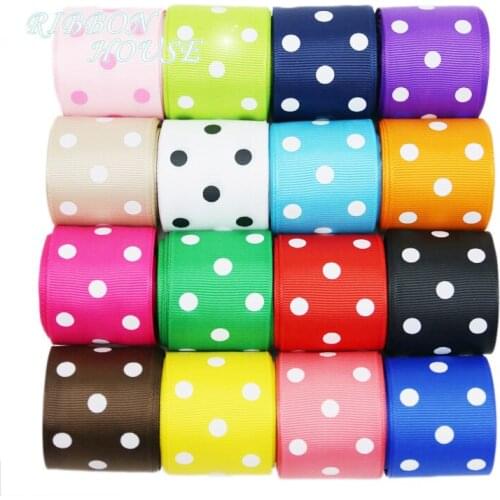 10 yards/lot) 38mm Cartoon Polka Dots Printed Grosgrain Ribbon DIY headwear party decoration wholesale gift wrapping ribbon