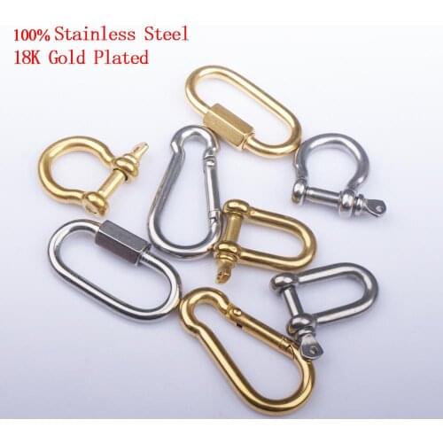 100% Stainless Steel Spiral Clasps Carabiner Charm Hook Clasp For Jewelry Making Gold/Silver Color Metal Carabiners & Hooks