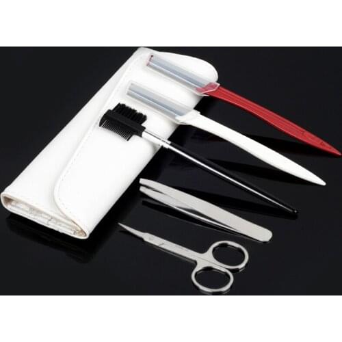 5Pcs Portable Multifunctional Stainless Steel Makeup Shaping Trimming Grooming Kit Eyebrows Tools Set Cosmetic Bag Gift