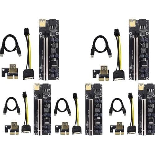 5Pcs VER009S Plus PCI Express 1X to 16X PCI-E Riser Card SATA 6Pin Power 0.6M USB 3.0 Cable for BTC LTC Mining