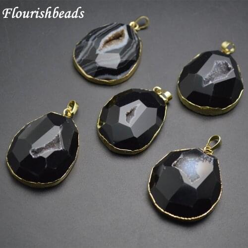 Surface Cutting Natural Black Druzy Geode Agate Stone Pendants Fashion Woman Necklace making supplies 5pc per lot