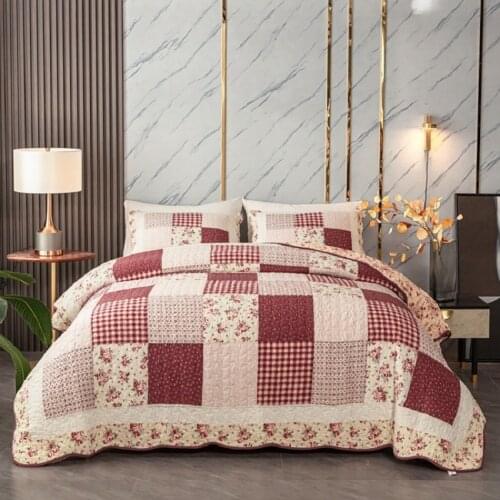CHAUSUB Bedspread on the Bed 3pcs Quilt Set Floral Patchwork Cotton Pillowcase Queen Size Coverlet Summer Blanket for Double Bed