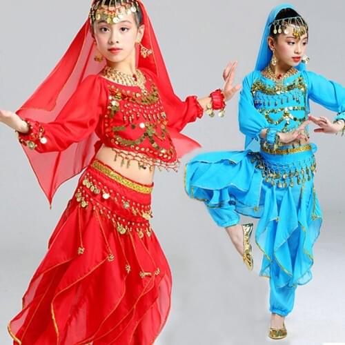 5PC/Sets Belly Dance Dancer Clothes Bollywood Indian Dance Costumes for Kids Child Belly Dance Clothing Oriental Dance for Stage