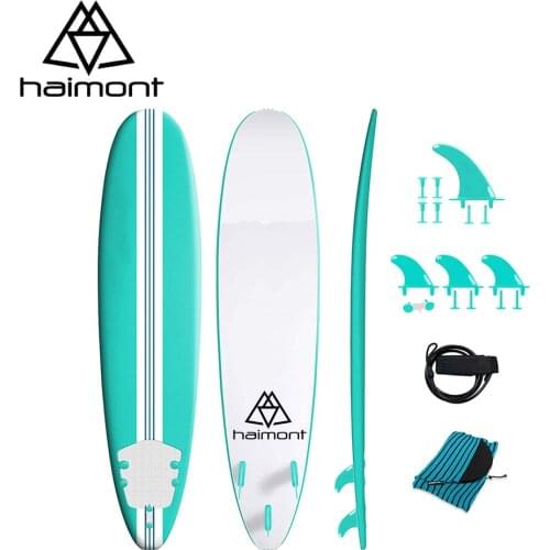 Haimont Soft Top Foam 8ft Surfboard Surfboard for Beginners & All Surfing Levels Complete Board Set Leash & Multiple Fin Options