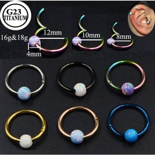 Dreamlee 1Piece G23 18g&16gTitanium Opal Segment Hinged Ring Septum Nose Clicker Piercing Nose Lip Earrings Helix Nose Piercing