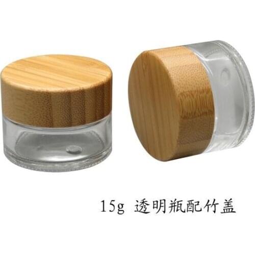 15ml/g 240pcs/lot Cosmetics bottle jar High-grade nature bamboo cap cream bottle glass jar face cream bottle Clear or frosted