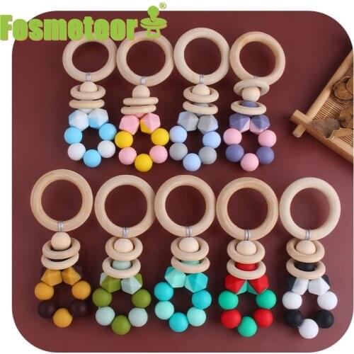 Fosmeteor New Hemu Wood Ring Ring Silicone Beads Cartoon Pacifier Toy Wooden DIY Crafts Baby Teether Supplies Accessories