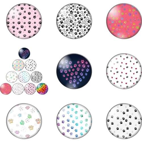 Lovely Dog Cat Animals Paw Round Photo Glass Cabochon Demo Flat Back Making Findings Handmade DIY Accessories