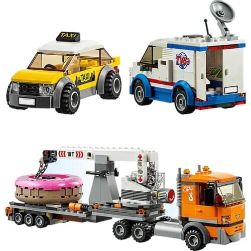 City Donut Shop Store Opening Taxi Truck Car Crane Building Blocks Kit Bricks Classic Model Kids Toys For Children Gift