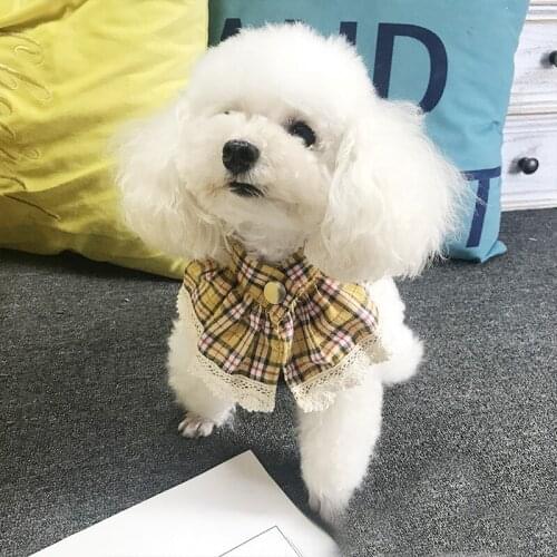 Puppy Dogs Cat Cotton Lace Bibs Triangle Scarf Neckerchief Red Yellow Blue Lattice Collars For Small Dog Bibs Pet Accessories