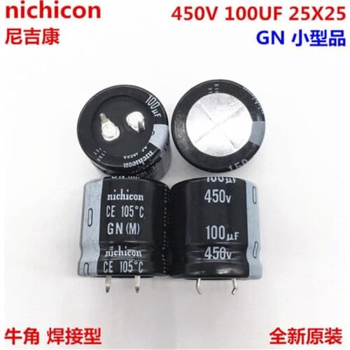 2PCS/10PCS 100uf 450v Nichicon GN/GU 25x25mm 450V100uF Snap-in PSU Capacitor