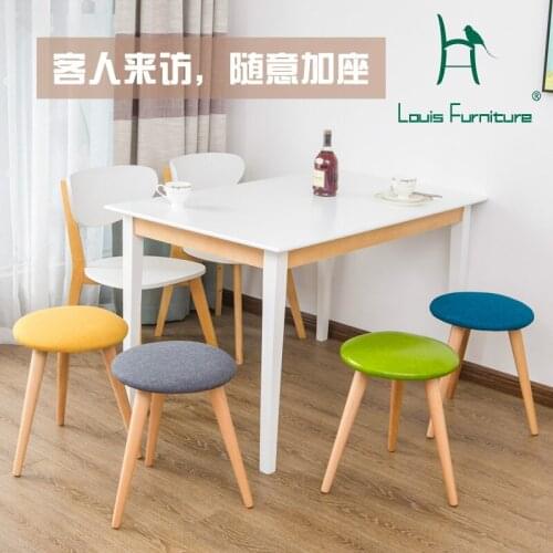 Louis Fashion Stools Ottomans Simple Modern Solid Wood Circular Fabric Leather Makeup Shoes for Household Use