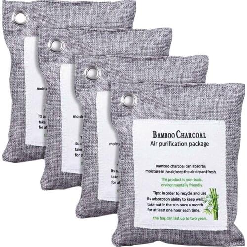 Activated Bamboo Charcoal Bag Odor Remover 200gx4, Air Purifying Bags for Home, Car, Closet, Shoes