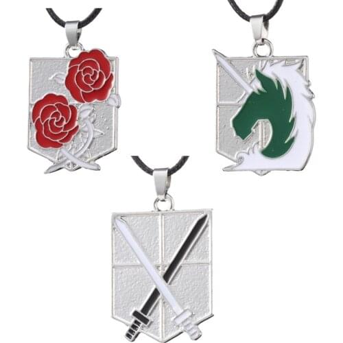 Metal Anime Attack-On-Titan Sword Of Crusade Necklace Figure Toys Wings-Of-Liberty Shingeki No-Kyojin Rose Leather Chain Pendant