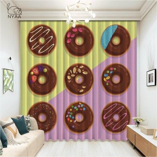 Cute Sweet Colorful Donuts Curtains Home Girl Bedroom Door Curtain Office Curtain Kitchen Window Short Curtains Micro Shading