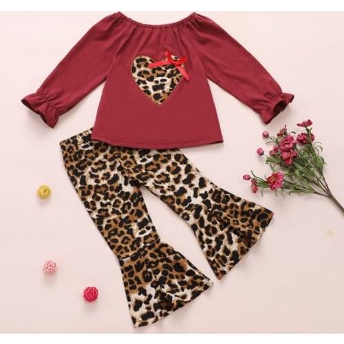Baby Girls Fashion Clothing Sets 2021 New Autumn Spring Kids Leopard T-Shirt And Bell-bottomed Pants Outfits Children Clothes