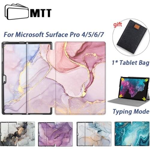 MTT Marble PU Leather Case For Microsoft Surface Pro 4 5 6 7 12.3 inch Funda Fold Flip Stand Cover Protective Case+Tablet Bag