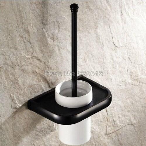 Black Oil Rubbed Bronze Wall Mounted Bathroom Ceramic Cup and Brass Toilet Brush Holder Wba196