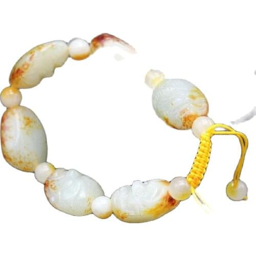 Natural seeds of Xinjiang Hetian jade seed Carved Lohan beads Jade hand string