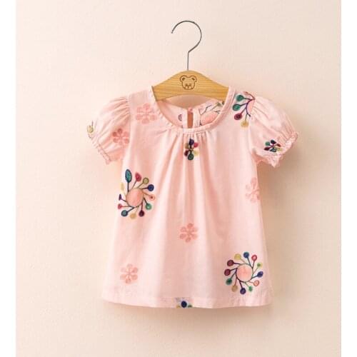 New Childrens Clothing Summer Embroidered Doll Shirt T-shirt Girls Embroidered Blouse Middle and Small Childrens Pullover