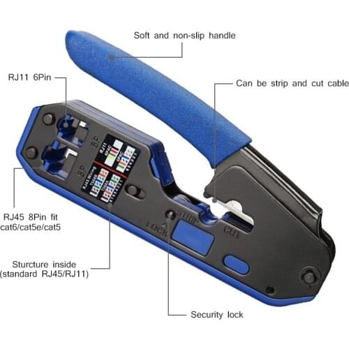 HOT New All In One for RJ45 Cat7 Cat6 Cat5 RJ11 RJ12 Tool Network Crimper Cable Crimping Tools Modular Plugs Metal Clips Pliers