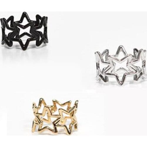 New Design 6 Hollow Connecting Stars Punk Ring Golden Silver Plated Black Fashion Metallic Rings for Women
