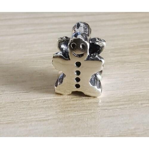 Mistletoe 925 Sterling Silver Gingerbread Man Charm Bead European Jewelry