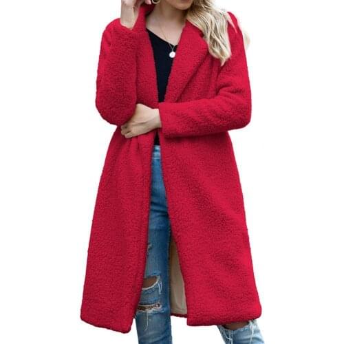 Autumn Winter Women Faux Fleece Overcoat Long Sleeve Coat Open Front Cardigan