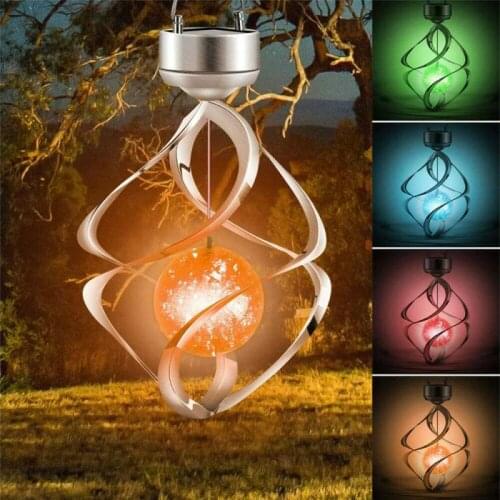 7Colors Changing Outdoor Solar Light Garden Hanging Wind Turning Spiral Acrylic Ball Wind Chime Solar Christmas Decorative Light