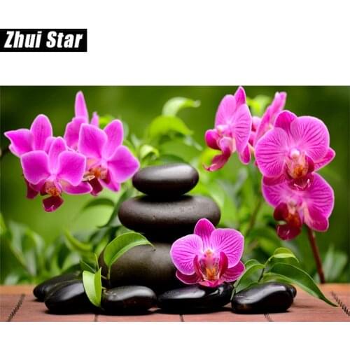 Full Square Diamond 5D DIY Diamond Painting "Orchid Stones" 3D Embroidery Cross Stitch Rhinestone Mosaic Painting Home Decor VIP