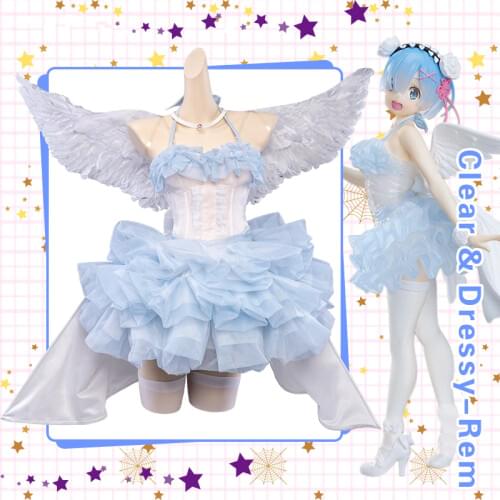 Anime Re:Life In A Different World From Zero Rem Clear Dress Cute Angel Uniform Cosplay Costume Halloween Women FreeShipping New
