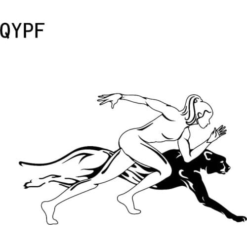 QYPF 16*9.2CM Lovely Runner And leopard Decor Car Sticker Accessories Black Silver Vinyl Silhouette C16-0798