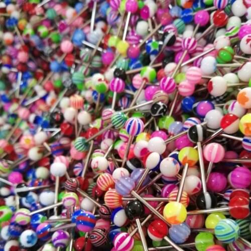 10pcs/lot Acrylic Tongue Bar Barbell Surgical Steel 14 Tongue Rings Piercing for Women Gothic Tattoo Nipple Piercing Jewelry