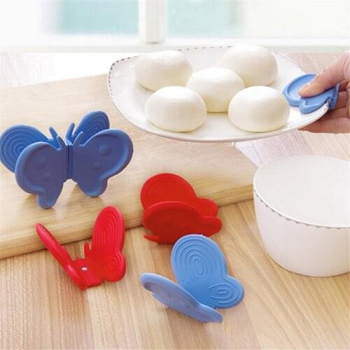 Silicone Kitchen Tools Organizer Insulated Heat Pot Butterfly Clips Microwave Oven Gloves Hot Plate Clip Anti-scald Thicken