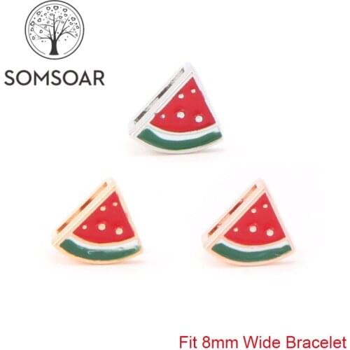 Somsoar Jewelry Delicious Watermelon DIY Slide Charms fit 8mm Wide Leather Wrap Bracelet Wristband for Toddler/Women 10pcs/lot
