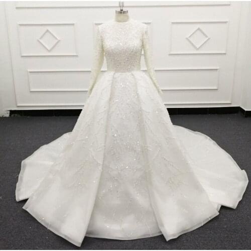 Wedding Dresses Long Sleeves 2021 robe de mariage Beaded Ball Gown Bridal Dresses Arabian vestido de noiva Full Beads SJ544-2