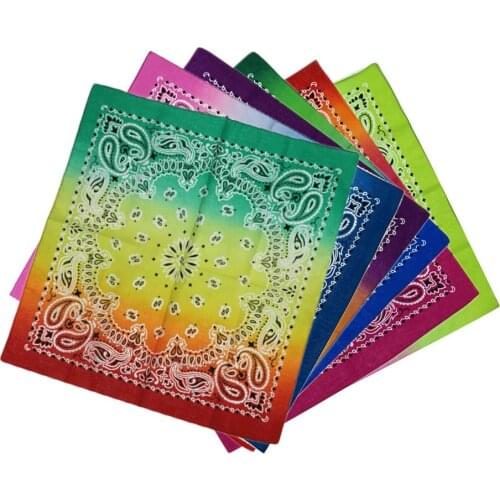 55x55cm Unisex Cycling Outdoor Square Bandanas Tie-Dye Gradient Colorful Hip-Hop Neckerchief Retro Paisley Floral Print Headwrap