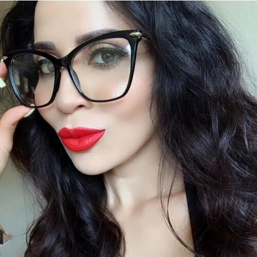 Veshion New Big Fashion Cat Eye Flat Lens Frame Women Glasses Frames Retro Eyeglasses Myopia Prescription Optical Eyewear