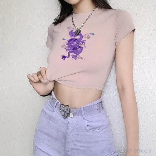 Harajuku vintage chinese dragon print T-shirt summer t-shirt women 2021 y2k tops aesthetic vintage femme t-shirt korean style