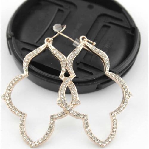 Cut-out Pave Crystals Magnolia Frame Dangle Drop Earrings for Women Cut Out Setting Rhinestone Drops
