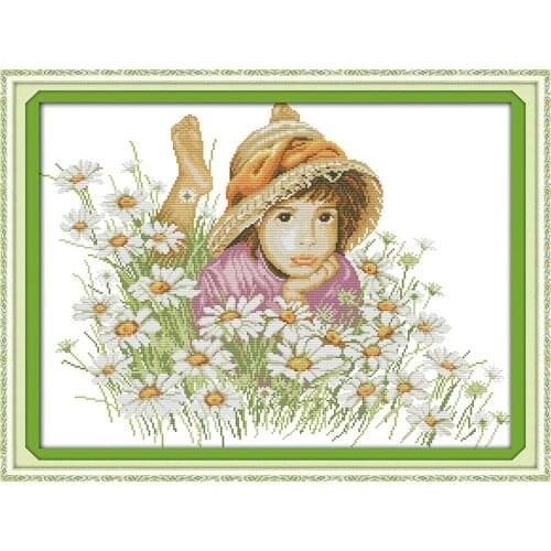 Girl in the flowers Cross Stitch Home Decorative Kit 11CT Printed 14CT DMC Chinese Embroidery Needlework Cross-stitch set Gift
