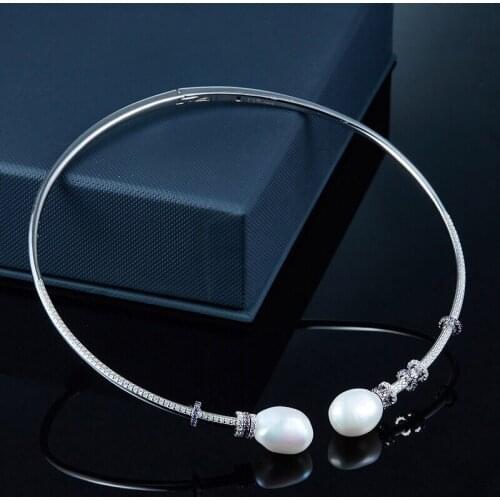 High Quality Real 925 Sterling Silver Fancy Pearls Open Choker Purple and Whtie Stones Necklace for Women Party Jewelry