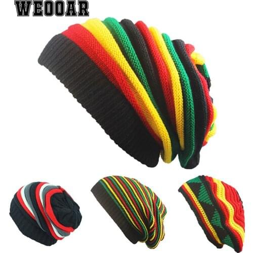 WEOOAR Rainbow Striped Bonnets for Womens Hat Winter Skullies Beanies Knitted Hats for Men Cap Female Warm Soft Ladies MZ186