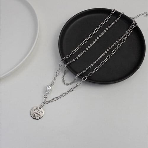 Hip-Hop Multi Layer Stainless Steel Neck For Women Portrait Engraved Coin Letter Pendant Clavicle Chain Pearl Set Girl Jewelry