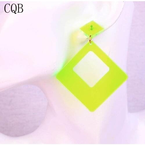 Acrylic women earrings style Acetate fashion favorite big geometric jewelry resin handmade long hanging neon yellow wholesale cc