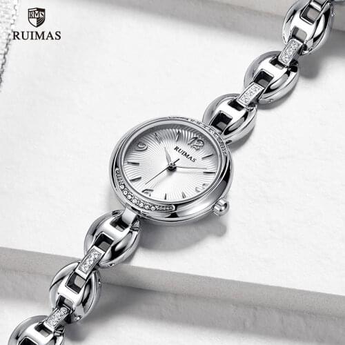 RUIMAS Silver Quartz Watches Women Top Brand Analog Wristwatch Woman Ladies Waterproof Simple Grace Watch Relogios Feminino 596