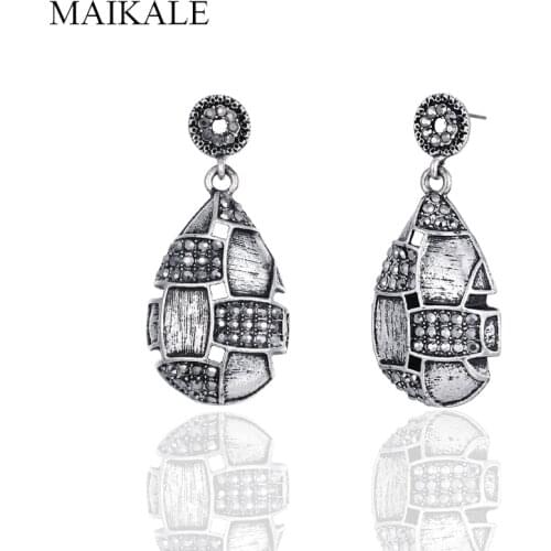 MAIKALE Vintage Dangle Water Droplets Zinc Alloy Earrings Micro Inlay Rhinestone Drop Earring for Women Jewelry Classic Gifts