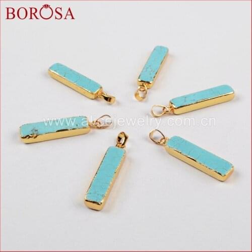 BOROSA Gold Bezel Rectangle Blue Stone Bar Pendant druzy Bead double bails mixed kind DIY drusy pendant G0453